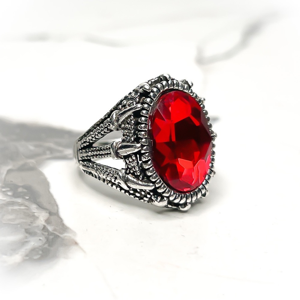 ✦ Men’s Chunky Tribal Red Rhinestone Statement Claw Ring SZ 11.5